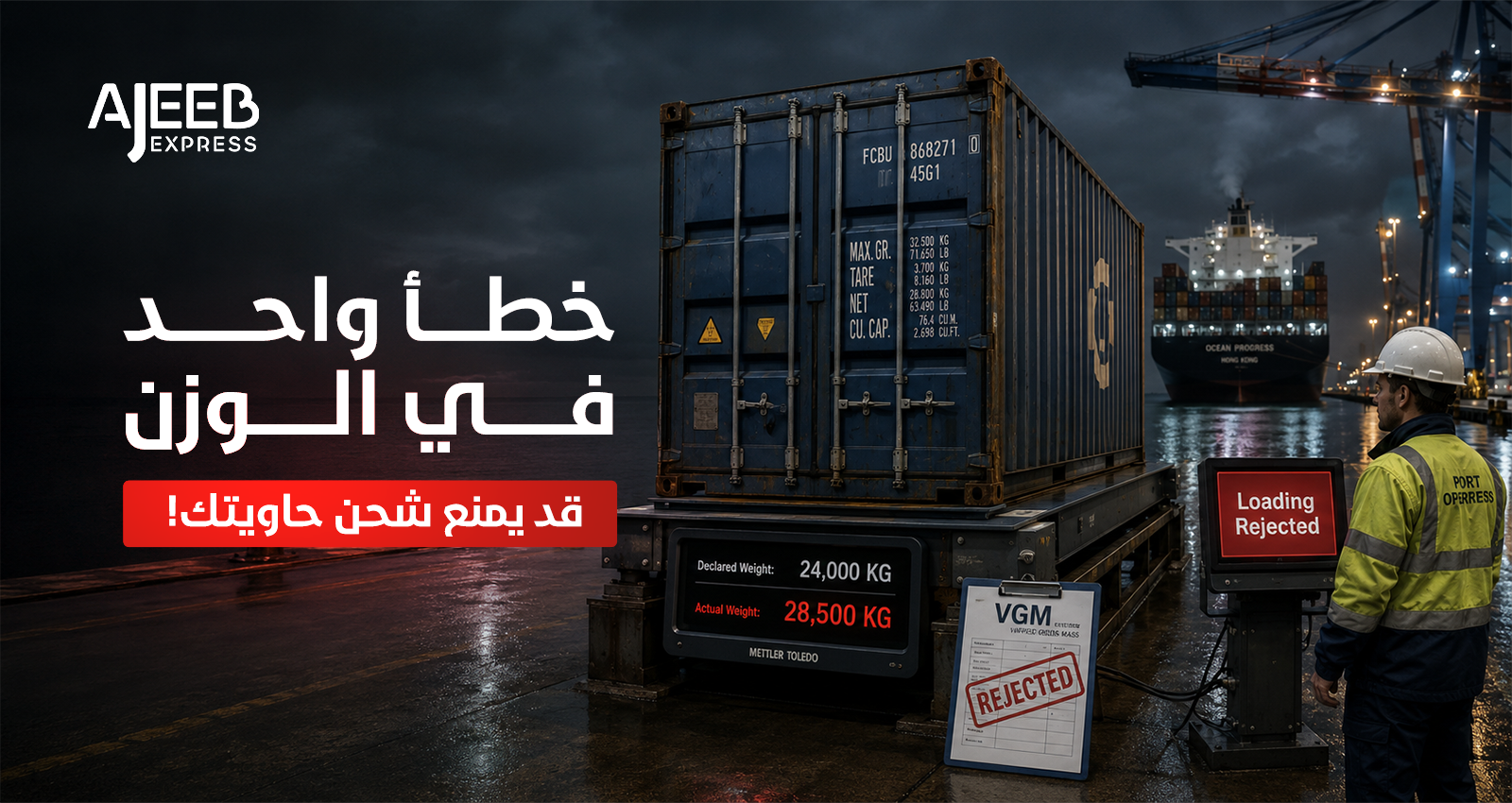 Blog حاوية شحن مرفوضة بسبب اختلاف الوزن الفعلي عن الوزن المصرح به قبل الشحن البحري