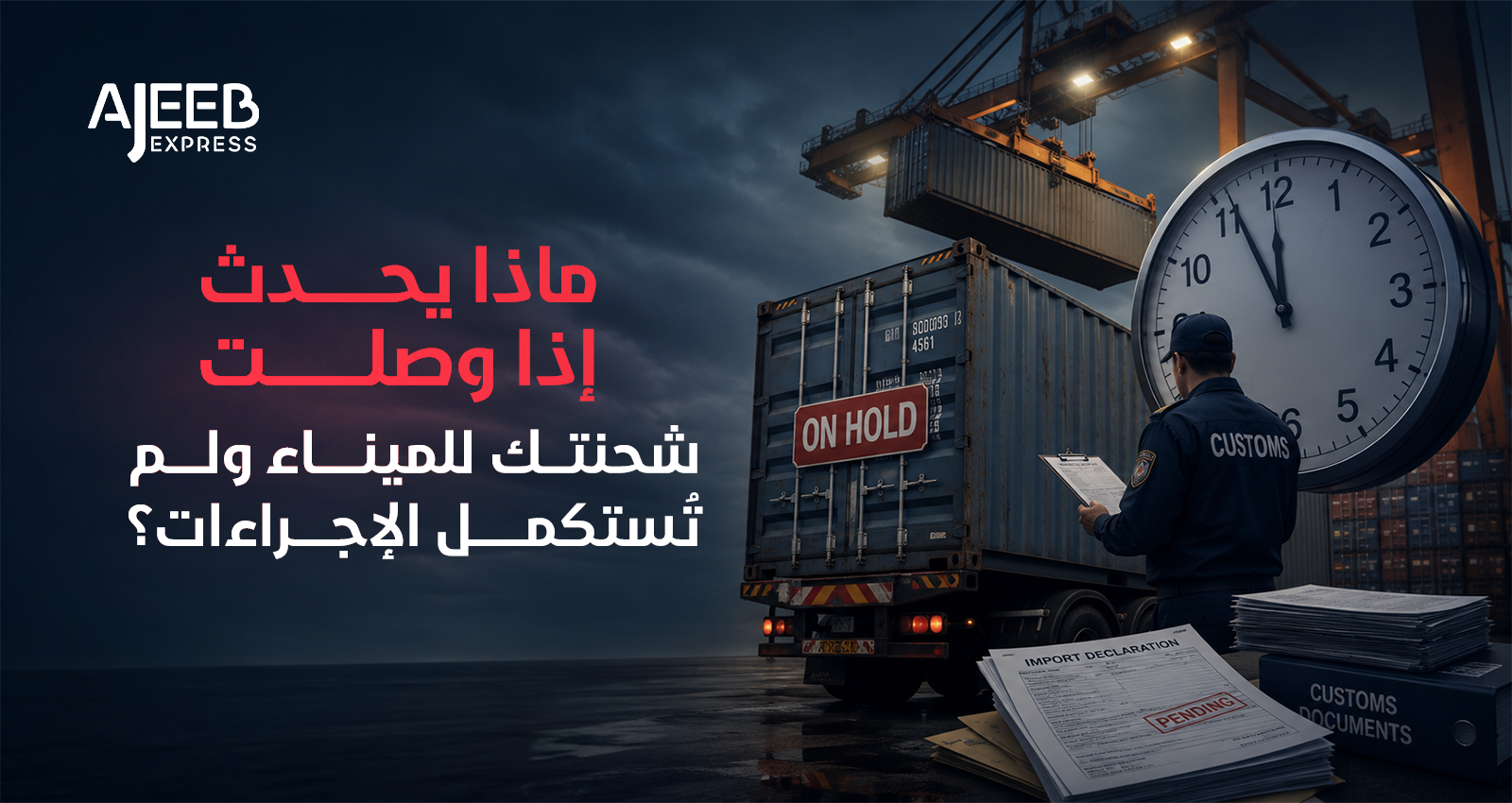 Blog شحنة حاوية في ميناء سعودي أثناء إجراءات التخليص الجمركي بعد وصولها من الصين إلى السعودية